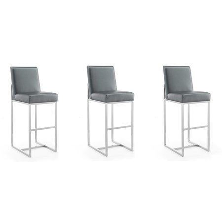 MANHATTAN COMFORT Element 29" Faux Leather Bar Stool in Graphite and Polished Chrome (Set of 3) 3-BS010-GP